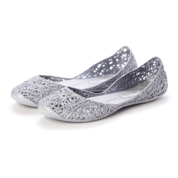 Melissa Shoes - Melissa Campana Zig Zag Flats Silver Glitter Iridescent Holographic Shiny Ballet